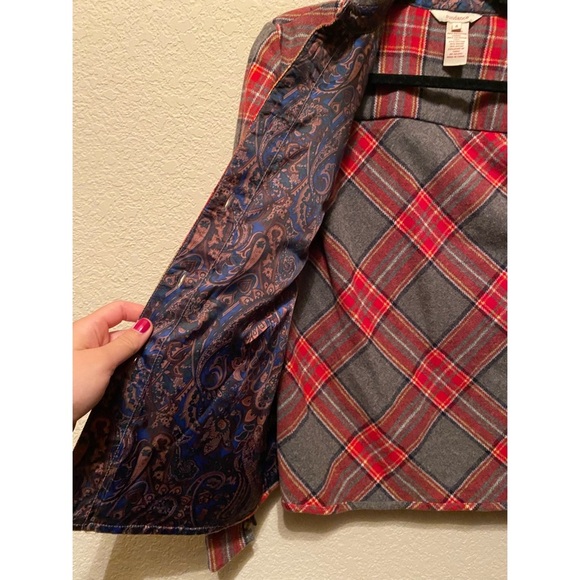 Sundance Red and Gray Wool Blend Plaid Button-Up Shirt With Back Lace Detailing - Picture 4 of 4